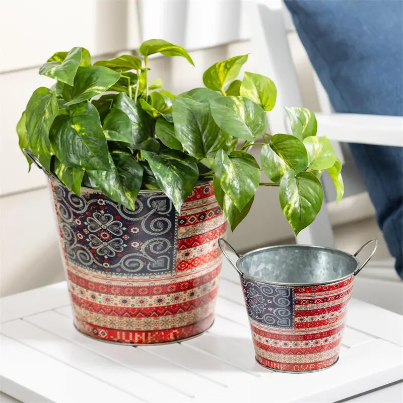 Americana BOHO by JG, Metal Planter, Nested Set of 2
