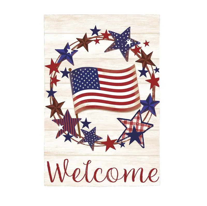 Americana Star Wreath Burlap House Flag