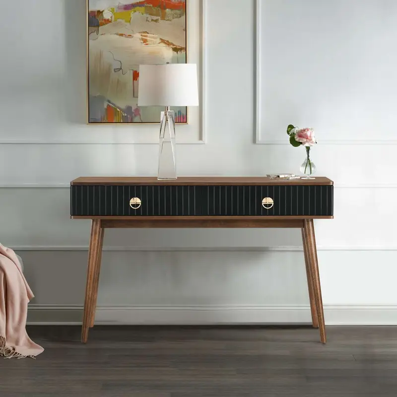 Amigo Black Veneer and Walnut Wood Console Table By Armen Living