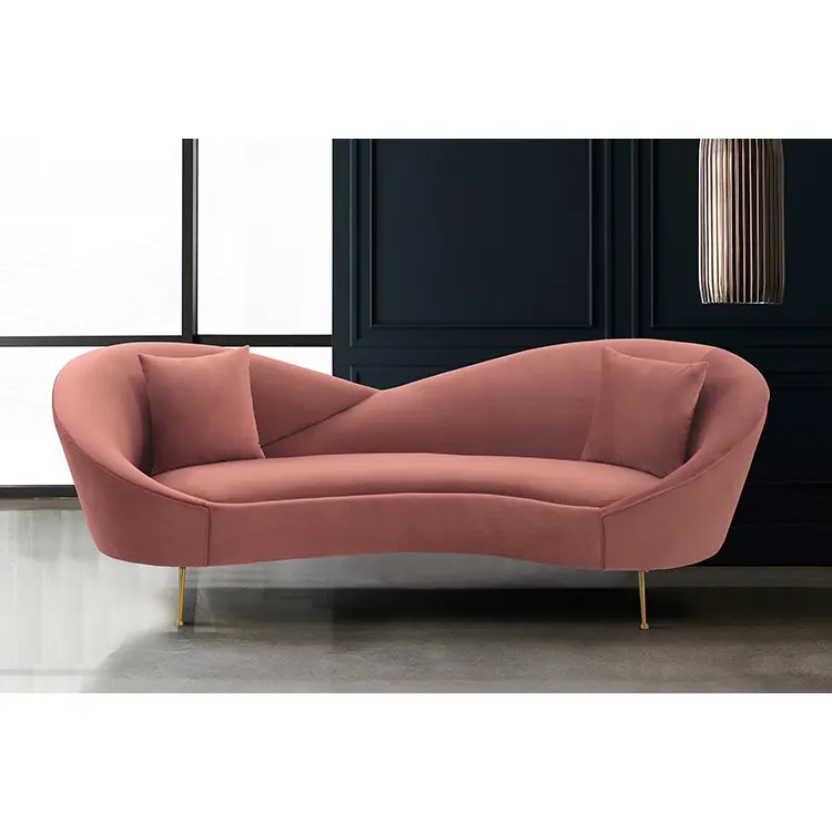 Anabella Blush Fabric Upholstered Sofa with Brushed Gold Legs By Armen Living