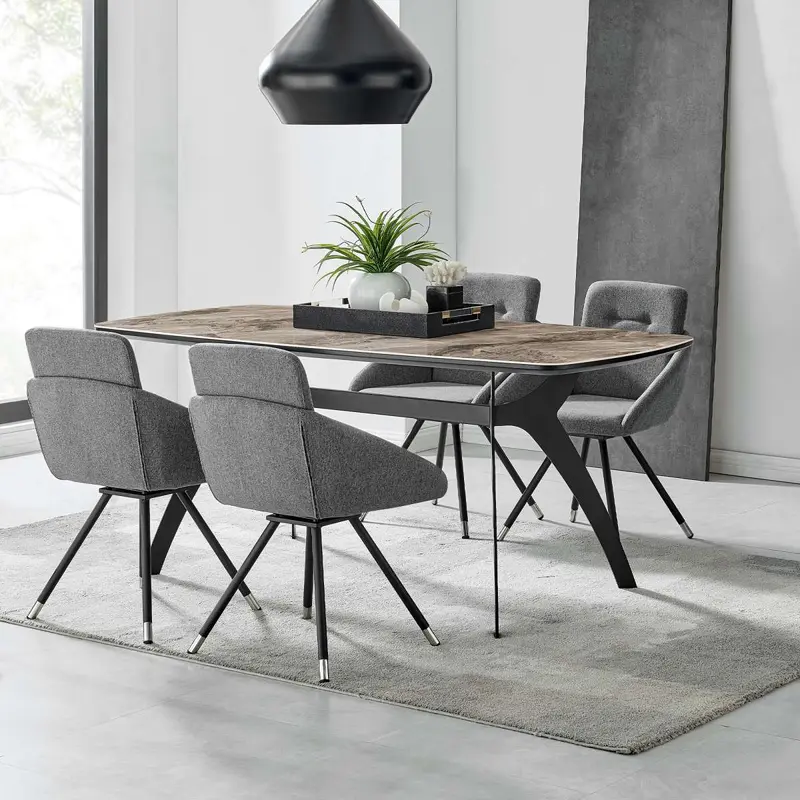 Andes and Granada Gray Fabric 5 Piece Rectangular Dining Set By Armen Living