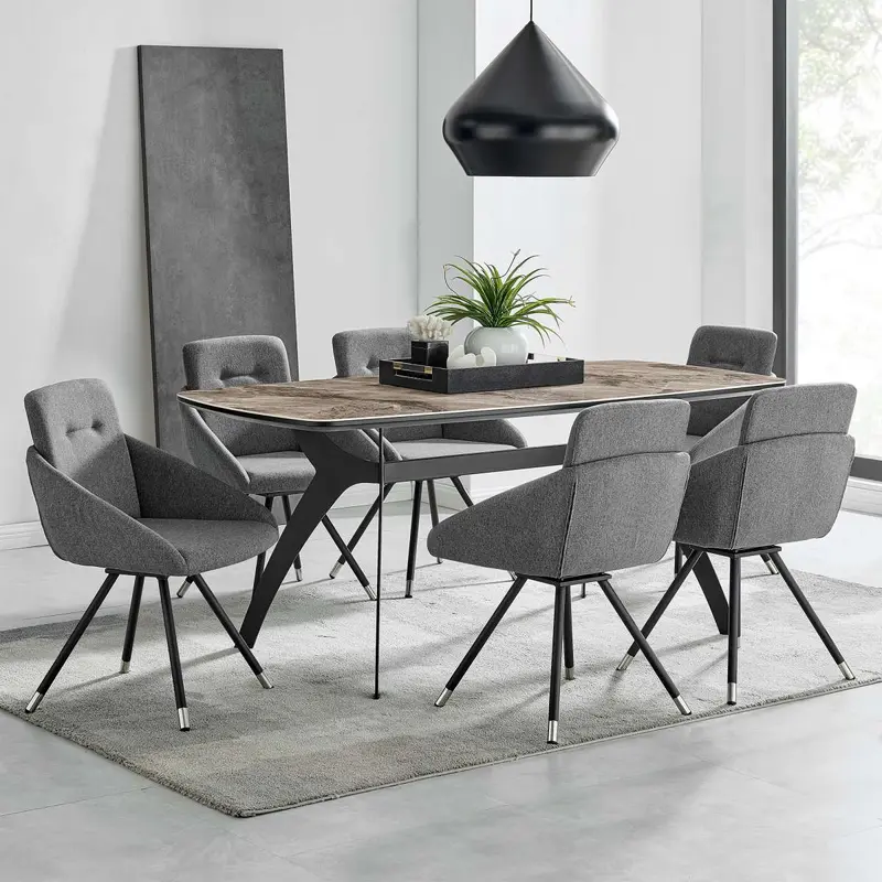 Andes and Granada Gray Fabric 7 Piece Rectangular Dining Set By Armen Living