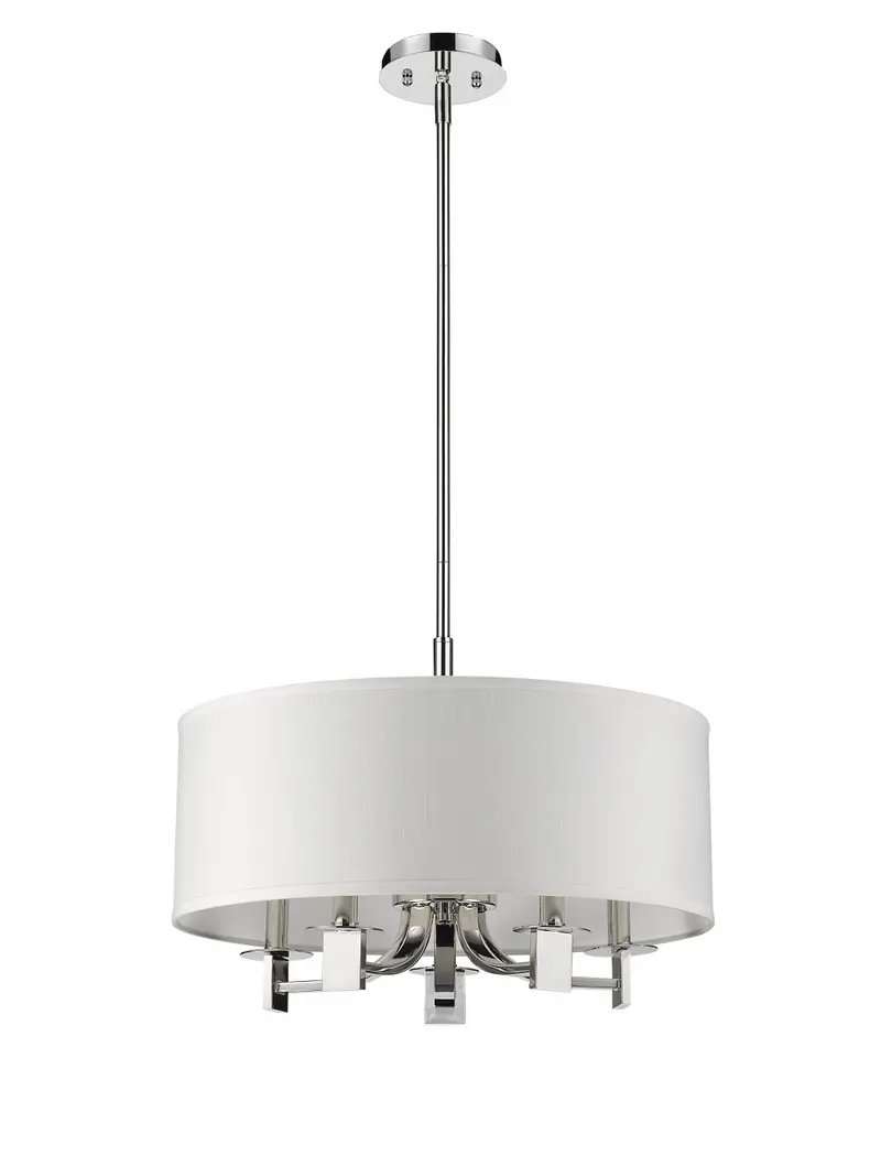 Andrea 5-Light Polished Nickel Drum Pendant With Ivory Hardback Shade By Homeroots