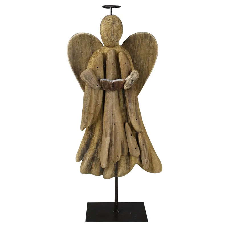 Angel on Stand, Wood - Wings Down Set Of 2 By HomArt
