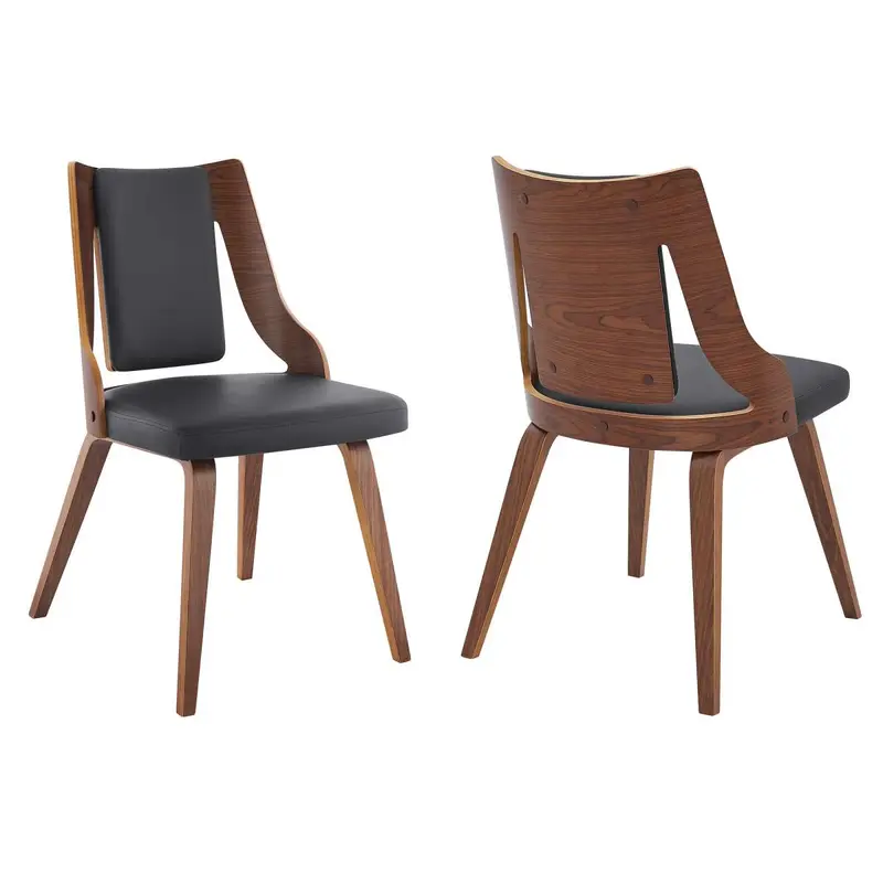 Aniston Gray Faux Leather and Walnut Wood Dining Chairs - Set of 2 By Armen Living