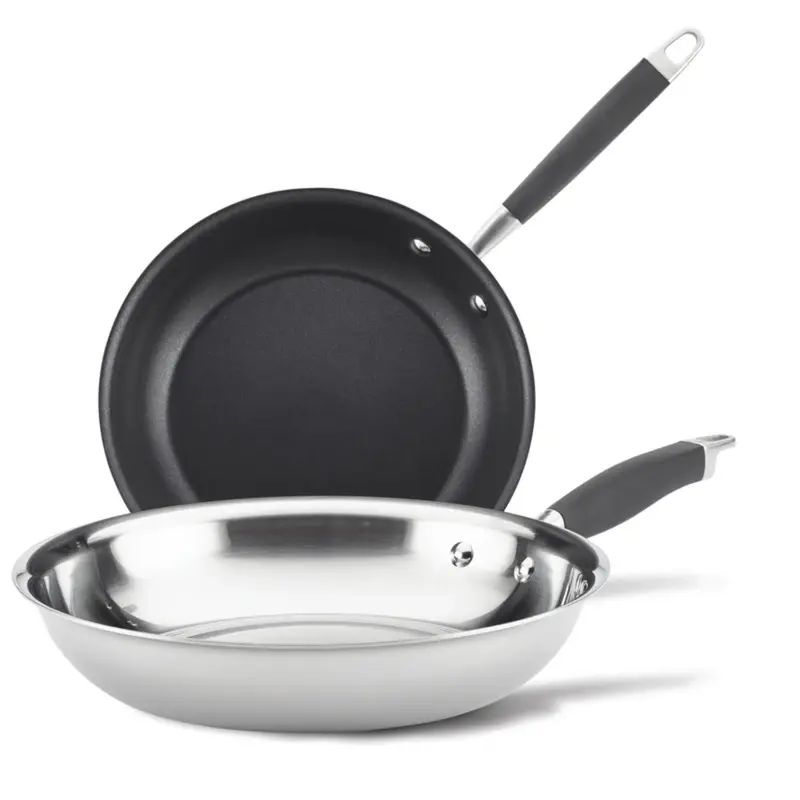 Anolon Advanced Triply Stainless Steel Frying Pan Set / Fry Pan Set / Skillet Set - 10.25 Inch and 12.75 Inch , Silver…