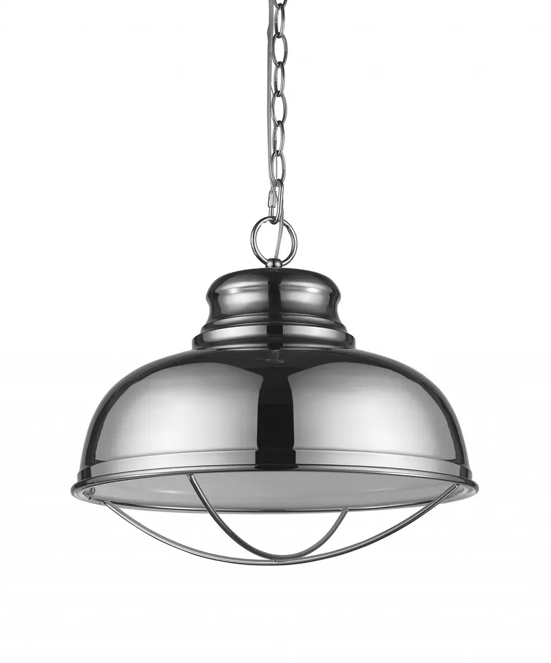 Ansen 1-Light Polished Nickel Pendant With Gloss White Interior Shade By Homeroots