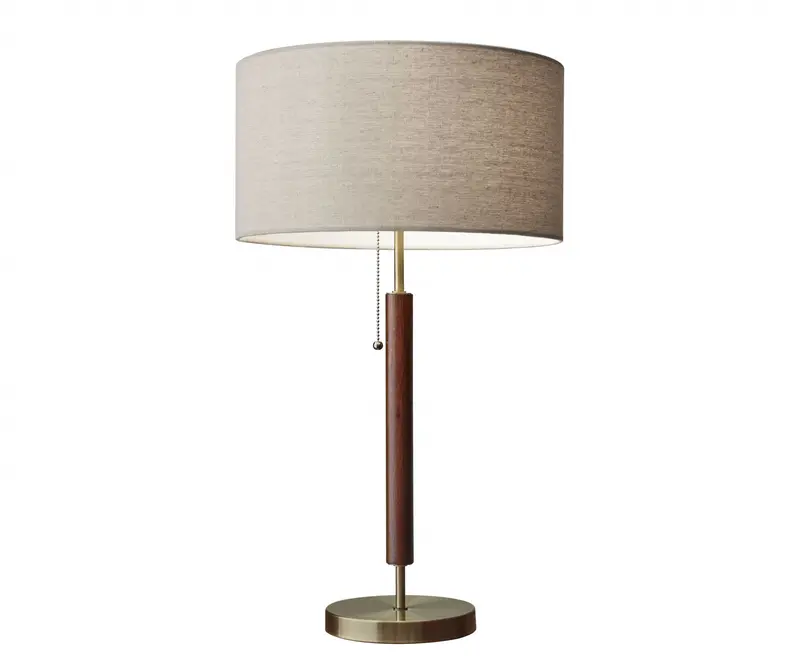 Antique Brass Metal and Walnut Wood Table Lamp By Homeroots
