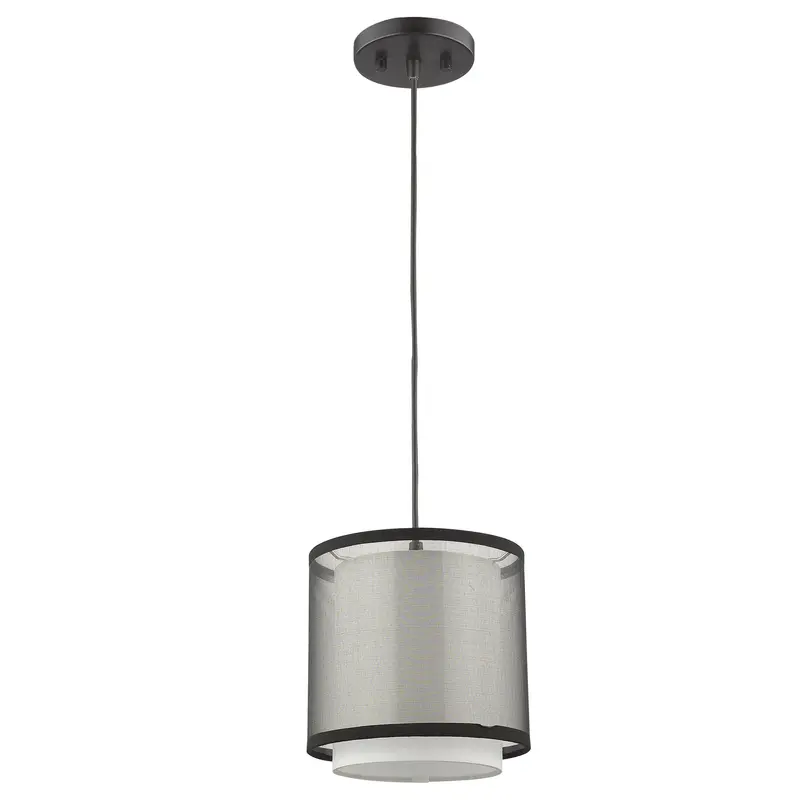 Antique Bronze Hanging Light with Fabric Shade By Homeroots