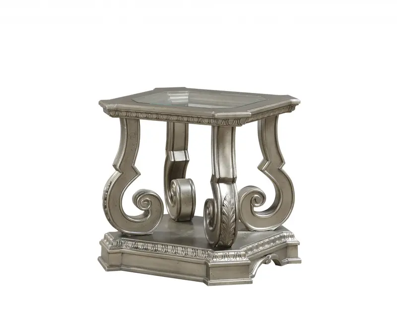 Antique Champagne Clear Glass Wood Poly-Resin End Table By Homeroots