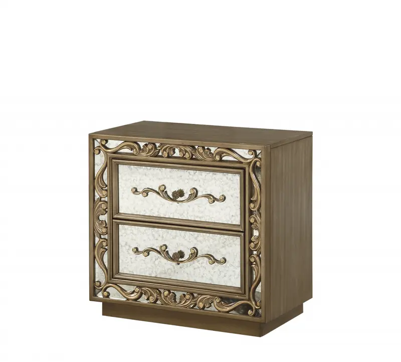 Antique Gold And Mirrored Poplar Nightstand By Homeroots