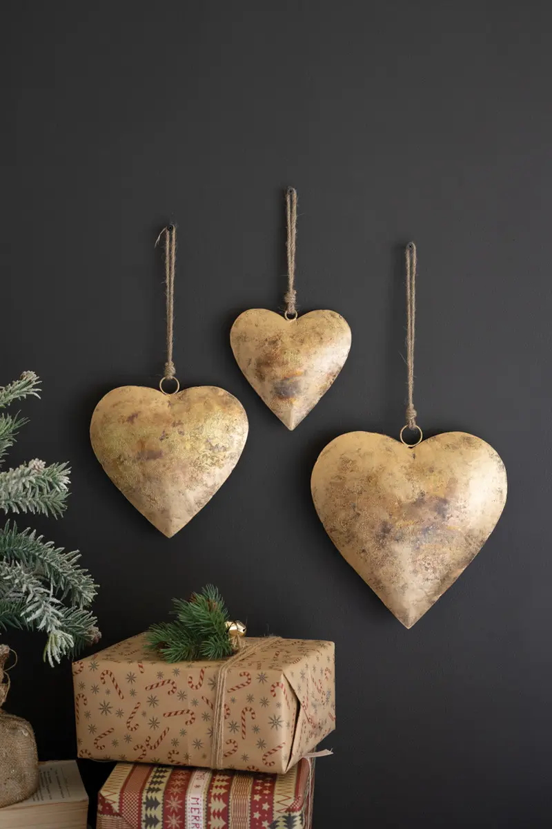 Antique Gold Christmas Heart Door Hangers Set Of 3 By Kalalou