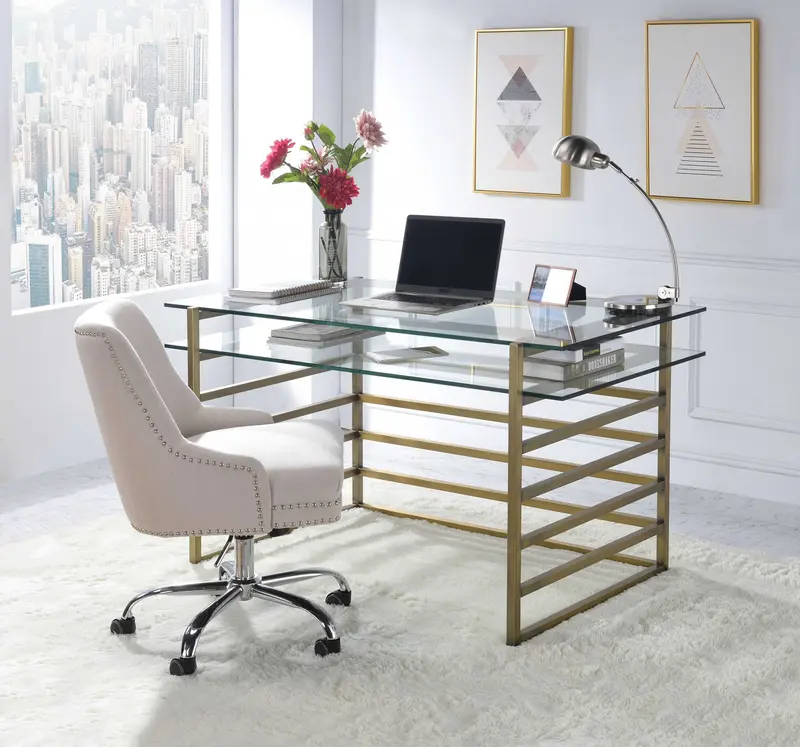 Antique Gold Clear Glass Metal Desk By Homeroots