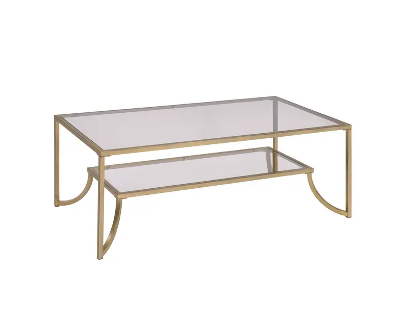 Antique Gold Smoky Glass Metal Coffee Table By Homeroots