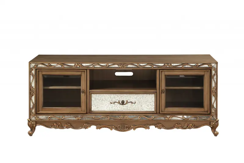 Antique Gold Wood Glass Mirror TV Stand By Homeroots