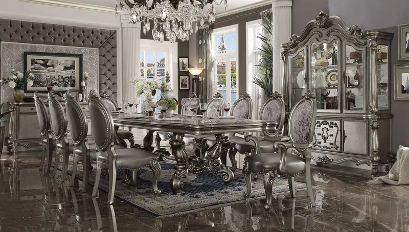 Antique Platinum Wood Poly Resin Dining Table (L) By Homeroots - 348653