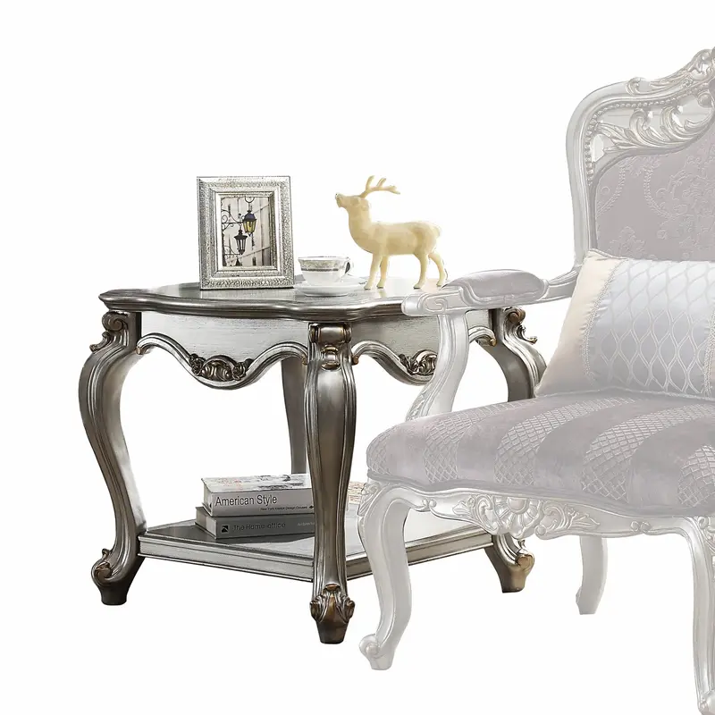 Antique Platinum Wood Poly-Resin End Table By Homeroots