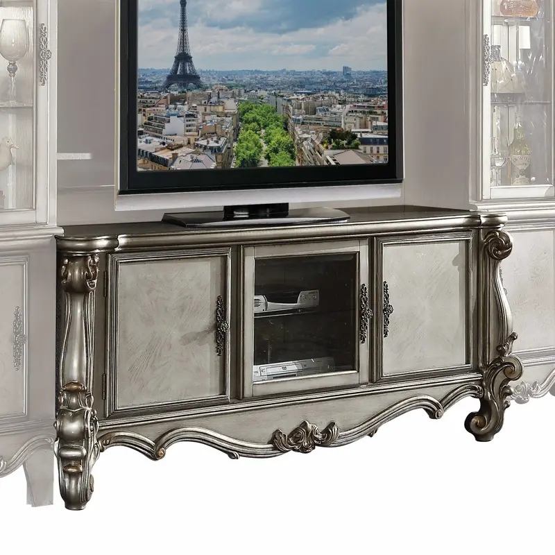 Antique Platinum Wood Poly Resin Glass TV Console By Homeroots