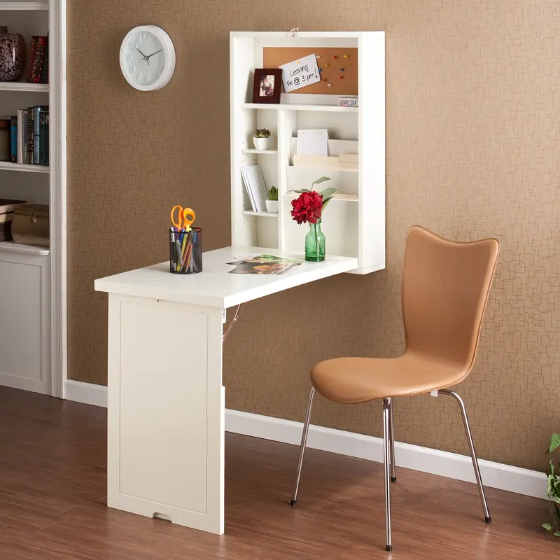 Antique White Fold Out Convertible Wall Mount Desk By Homeroots