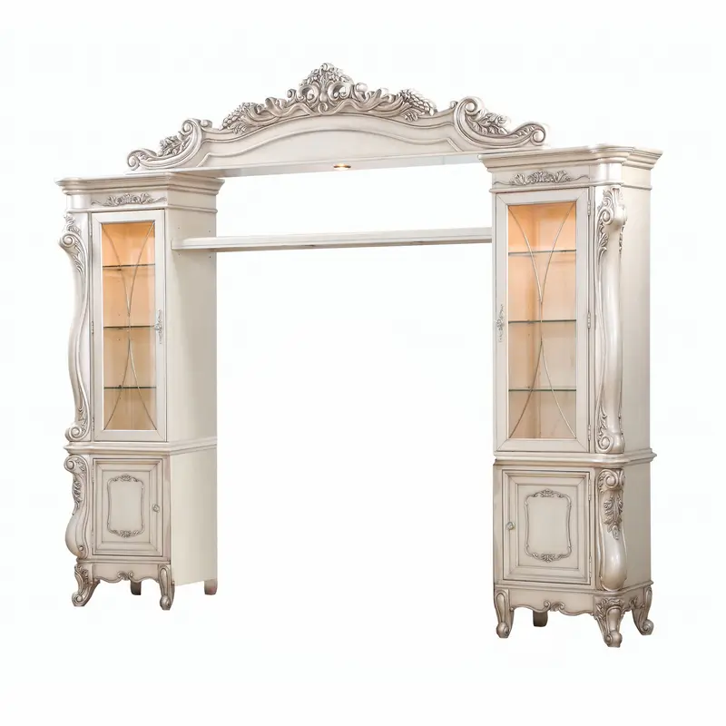 Antique White Wood Glass Poly-Resin Entertainment Center By Homeroots