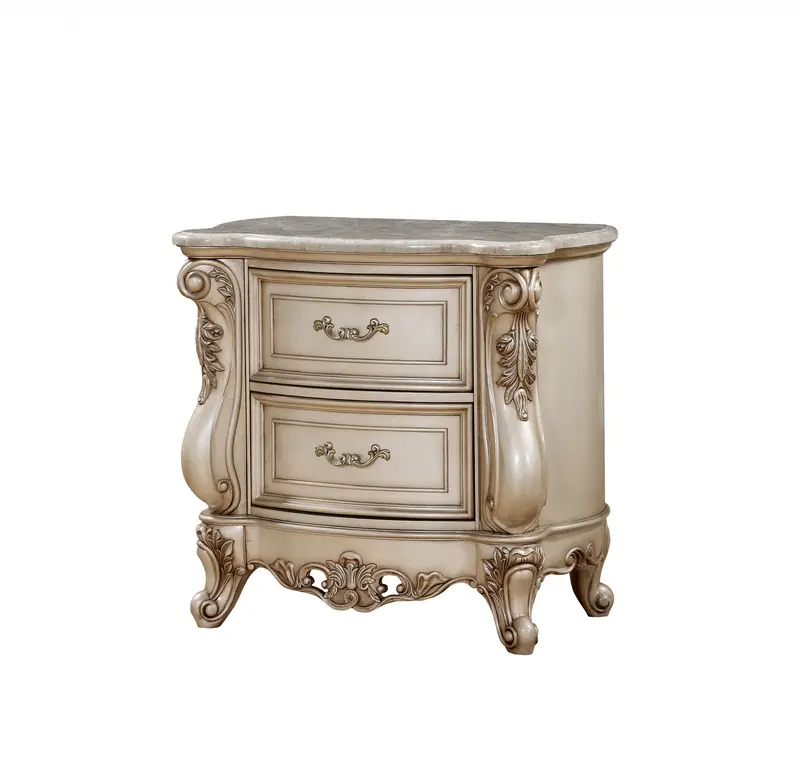 Antique White Wood Nightstand With 2 Drawers And Marble Top By Homeroots