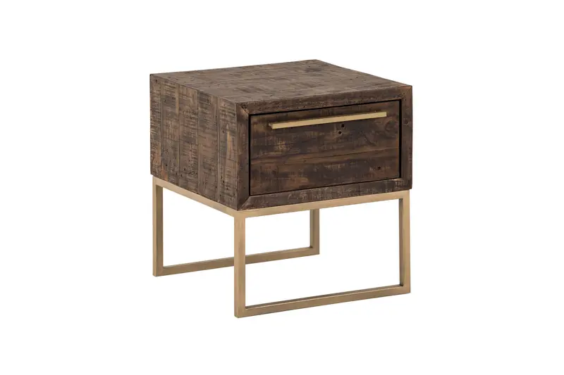 Antiqued Brass And Brown Reclaimed Wood End Table With Drawer By Homeroots