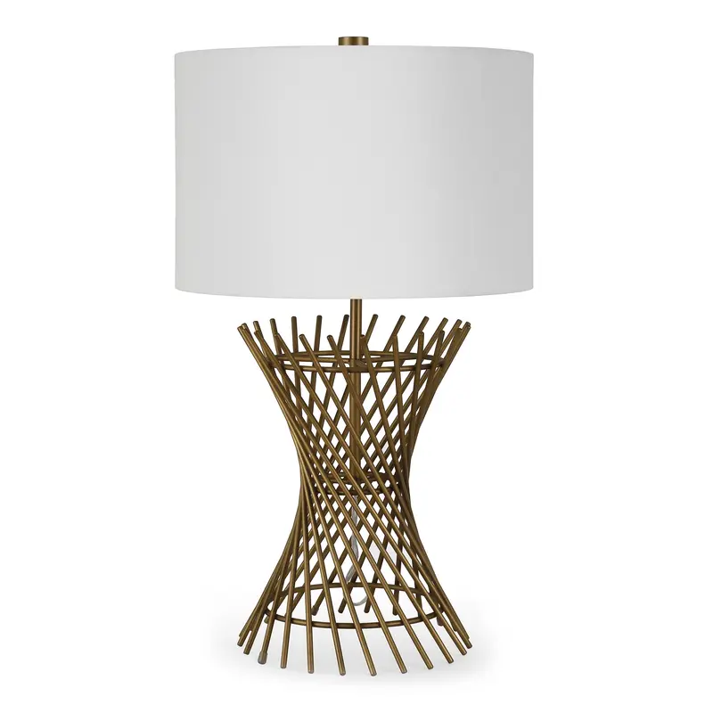 Antiqued Brass Metal Adjustable Table Lamp With White Drum Shade By Homeroots