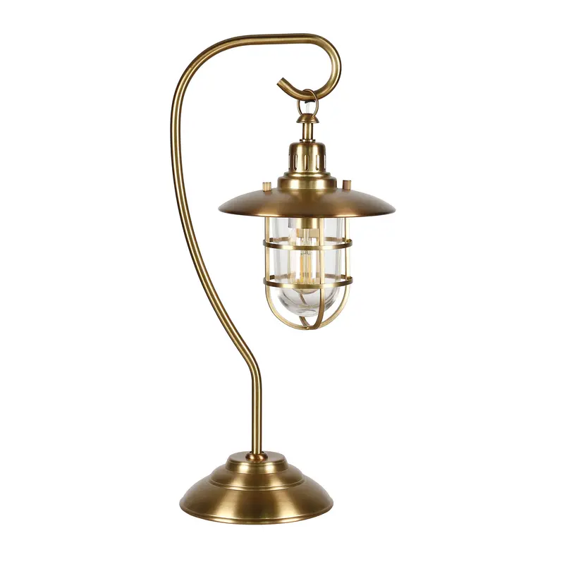 Antiqued Brass Metal Arched Table Lamp With Brass Cage Shade By Homeroots