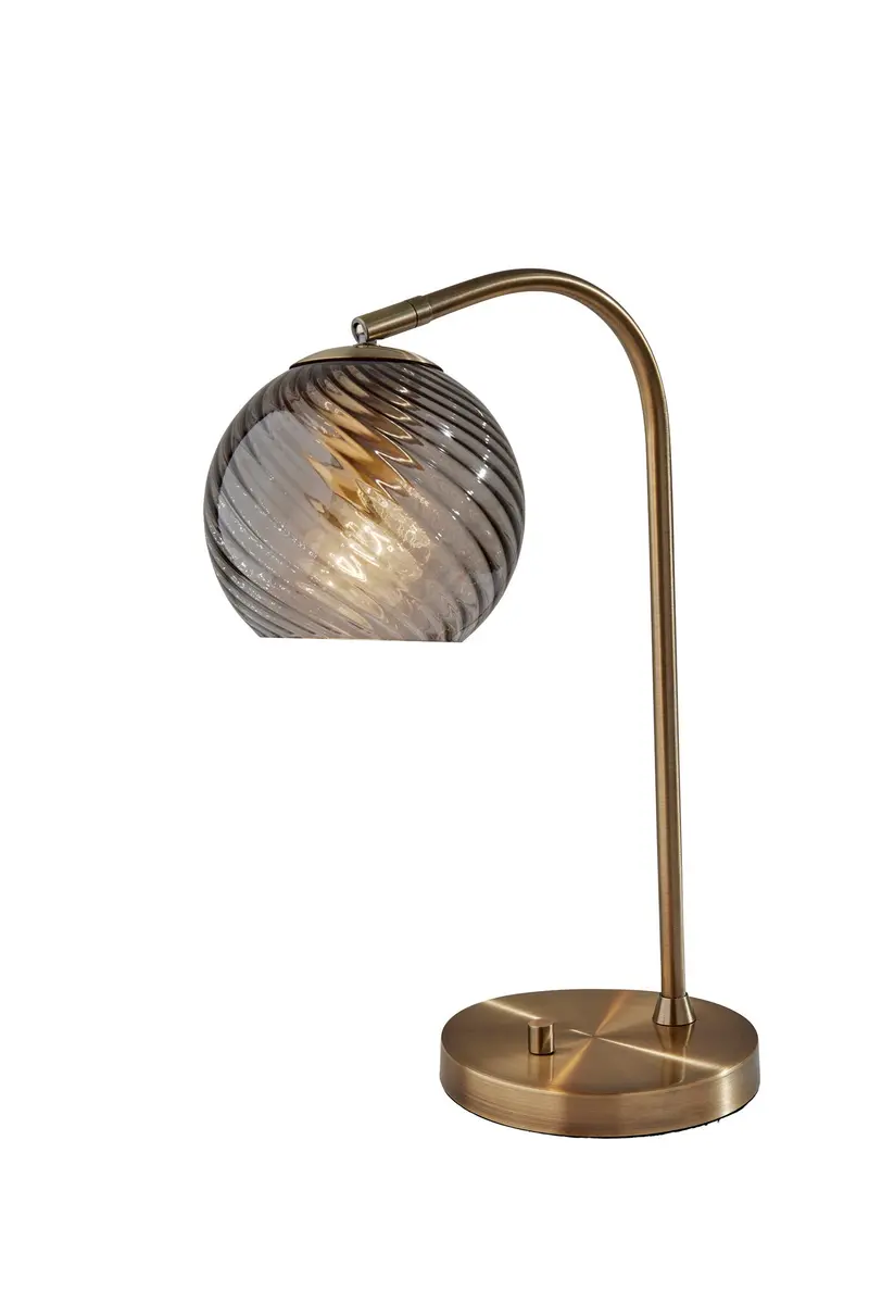 Antiqued Brass Metal Desk Lamp With Light Gray Swirl Globe Shade By Homeroots