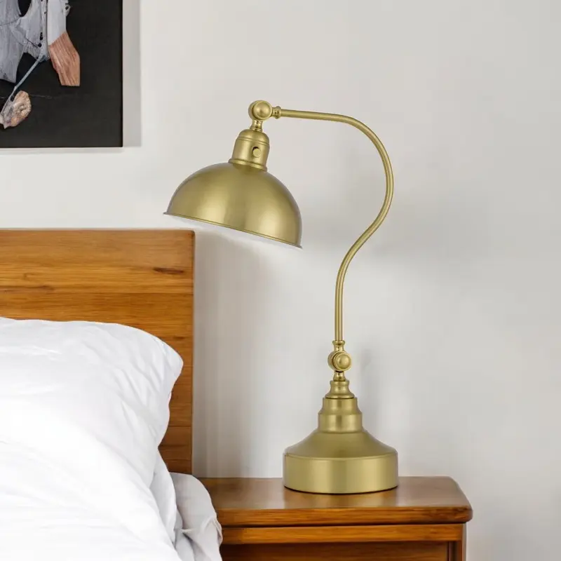 Antiqued Brass Metal Lantern Desk Lamp With Antiqued Brass Dome Shade By Homeroots