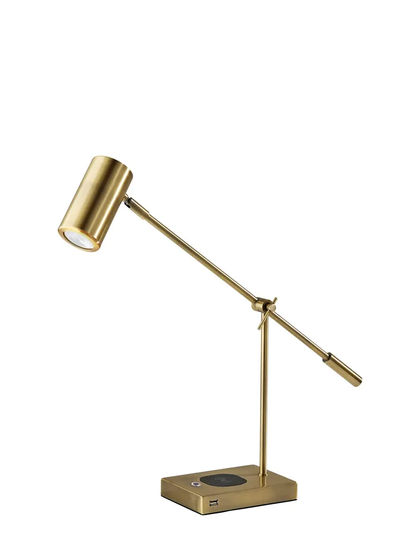 Antiqued Brass Metal Novelty Desk LED USB Table Lamp With Brass Drum Shade By Homeroots