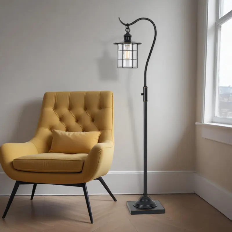 Antiqued Bronze Lantern Style Floor Lamp With Glass and Metal Shade By Homeroots