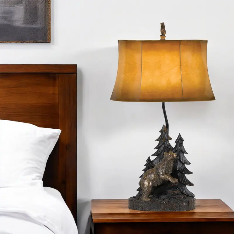 Antiqued Bronze Novelty Table Lamp With Brown Bell Shade By Homeroots