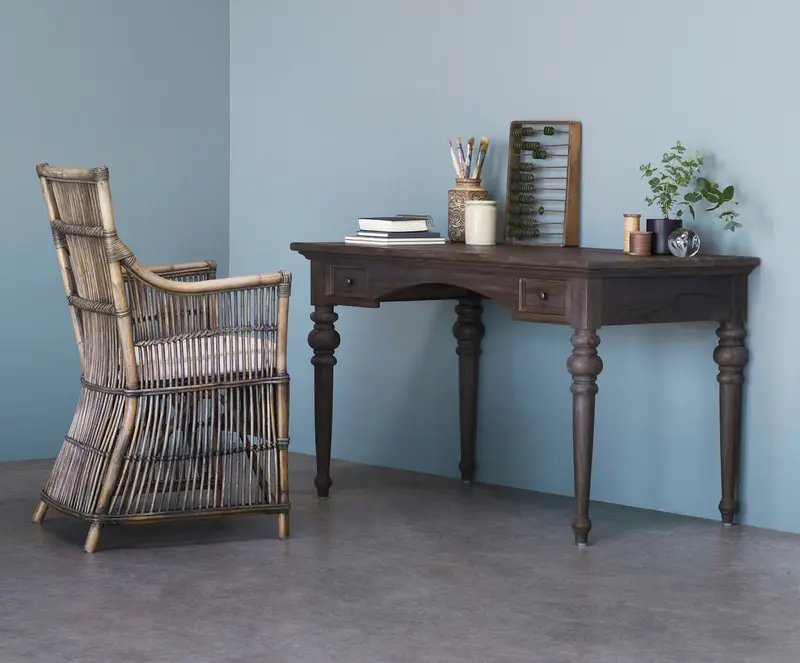 Antiqued Brown Teak Provencial Writing or Computer Desk By Homeroots