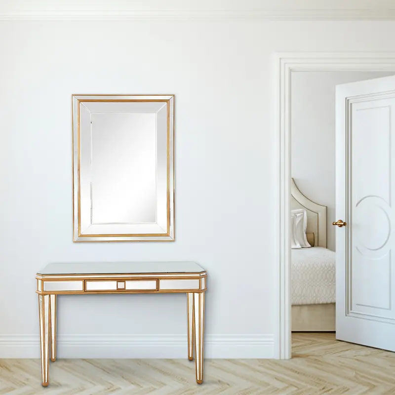 Antiqued Gold Finish Mirror and Console Table By Homeroots - 396811