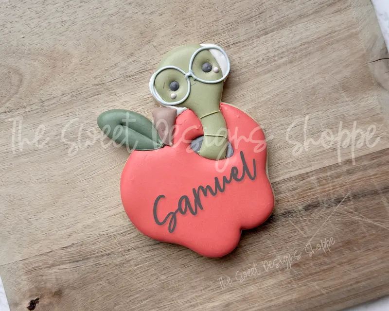 Apple with Nerdy Worm - Cookie Cutter