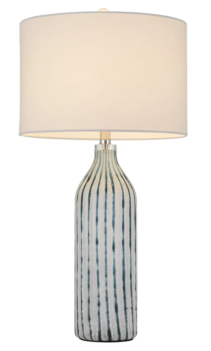Aqua and Gray Glass Table Lamp With White Drum Shade By Homeroots