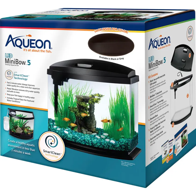 Aqueon MiniBow LED SmartClean Kit Black 5 gal Aquarium with Filter, Hood & Accessories - Deal of The Week