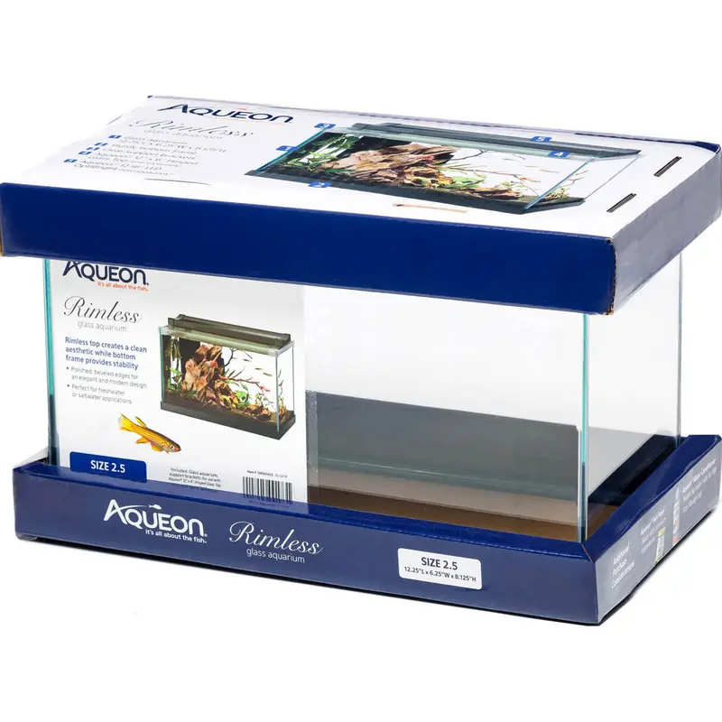 Aqueon Rimless Aquarium 2.5 Gal 12 x 6 x 8 in – Modern Glass Tank with Beveled Edges