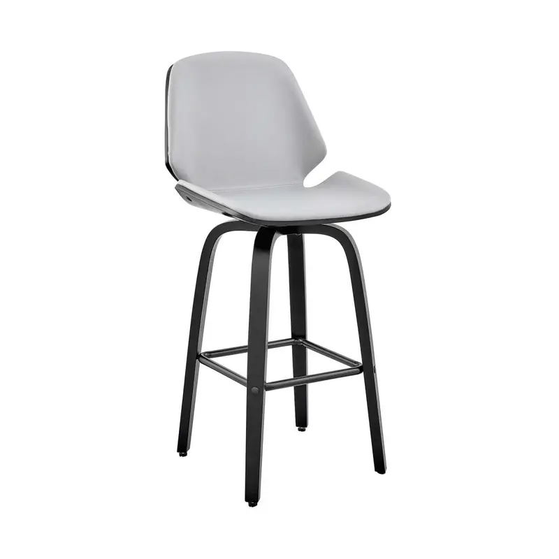 Arabela 26" Gray Faux Leather and Black Wood Swivel Bar Stool By Armen Living
