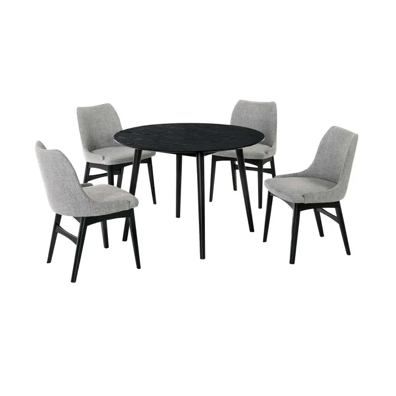Arcadia and Azalea 42" Round Grey and Black Wood 5 Piece Dining Set By Armen Living