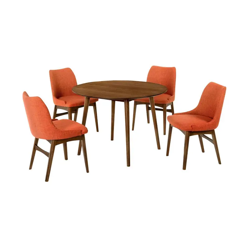 Arcadia and Azalea 42" Round Orange and Walnut Wood 5 Piece Dining Set By Armen Living