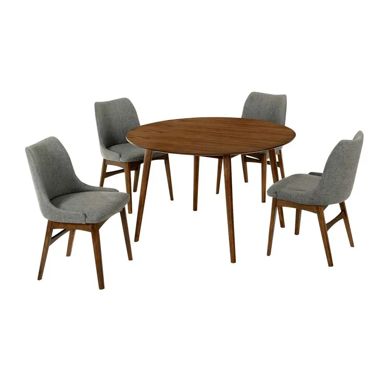 Arcadia and Azalea 48" Round Charcoal and Walnut Wood 5 Piece Dining Set By Armen Living