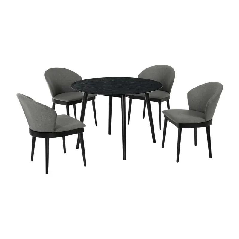 Arcadia and Juno 42" Round Charcoal and Black Wood 5 Piece Dining Set By Armen Living