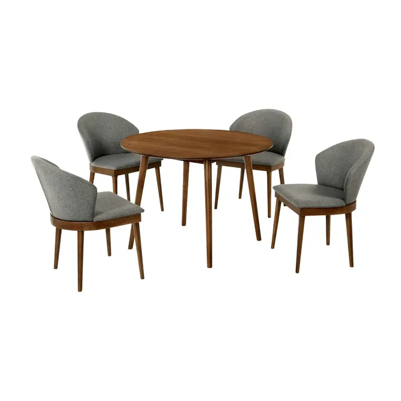 Arcadia and Juno 42" Round Charcoal and Walnut Wood 5 Piece Dining Set By Armen Living