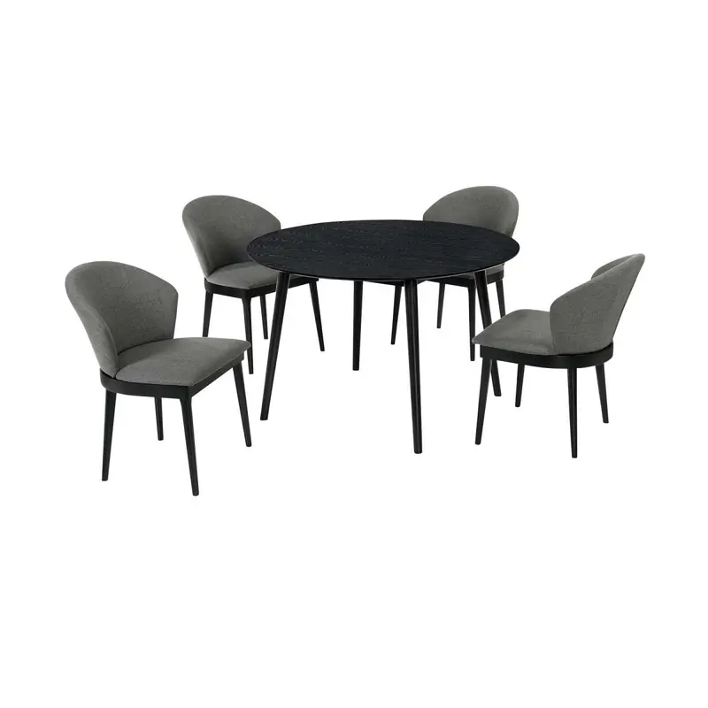 Arcadia and Juno 48" Round Charcoal and Black Wood 5 Piece Dining Set By Armen Living