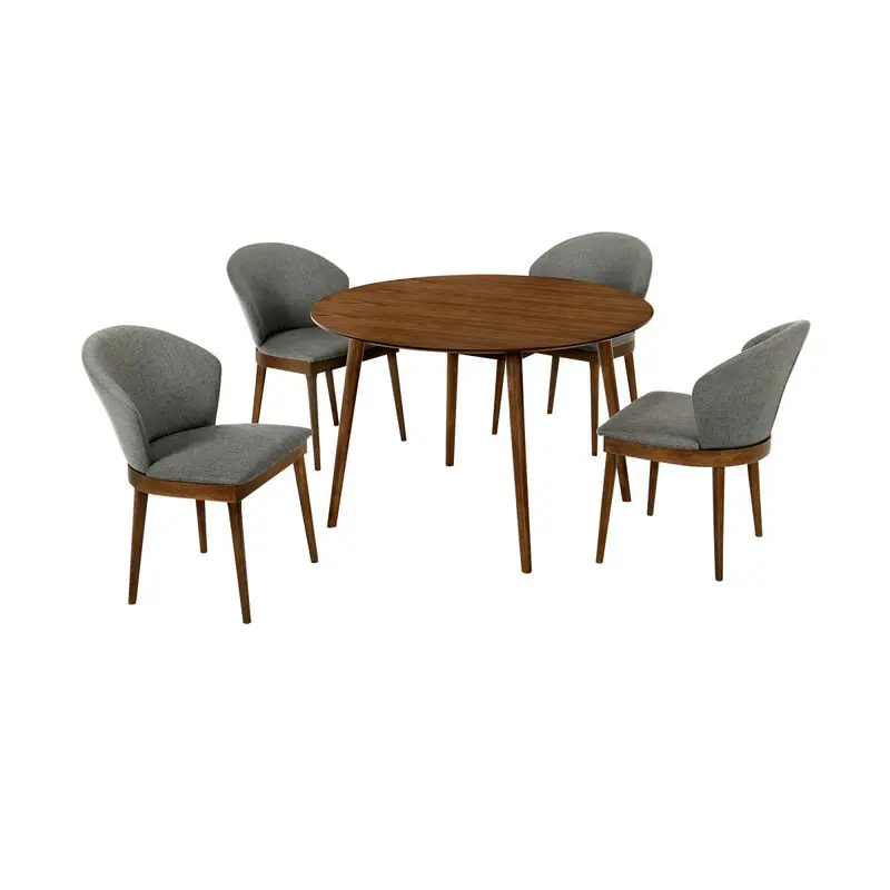 Arcadia and Juno 48" Round Charcoal and Walnut Wood 5 Piece Dining Set By Armen Living