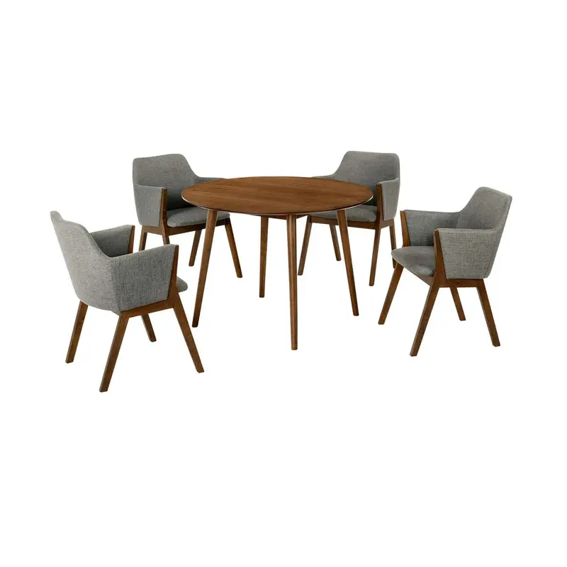 Arcadia and Renzo 42" Round Charcoal and Walnut Wood 5 Piece Dining Set By Armen Living