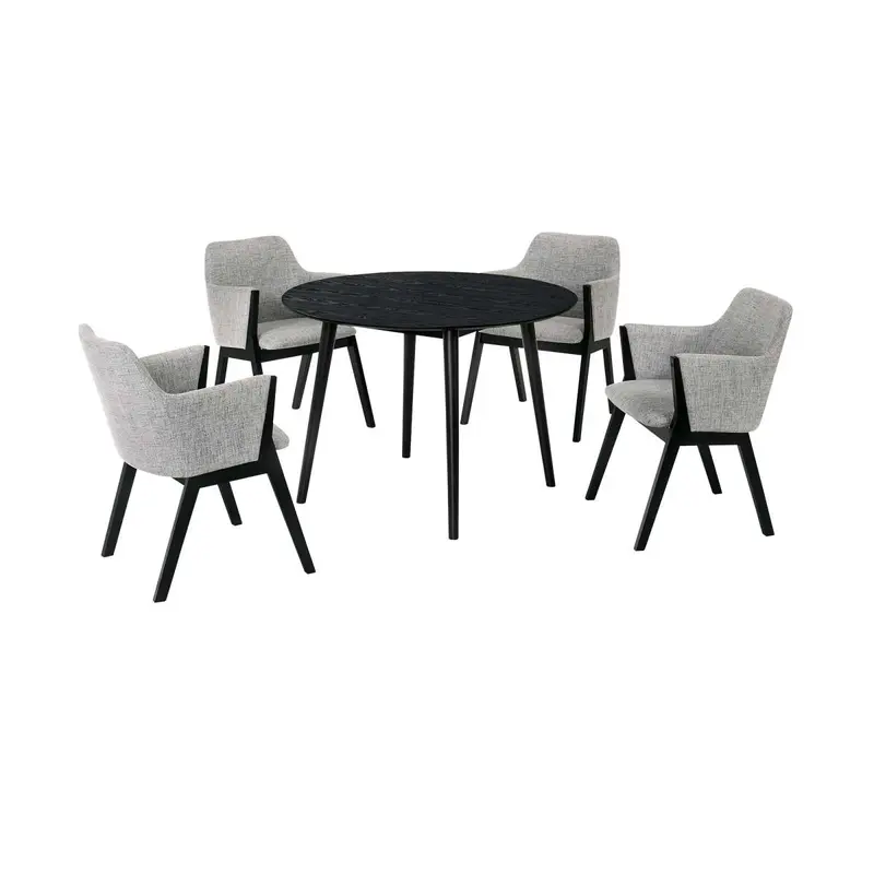Arcadia and Renzo 42" Round Grey and Black Wood 5 Piece Dining Set By Armen Living