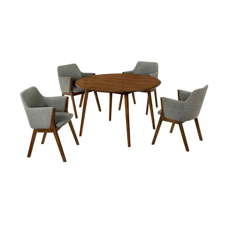 Arcadia and Renzo 48" Round Charcoal and Walnut Wood 5 Piece Dining Set By Armen Living